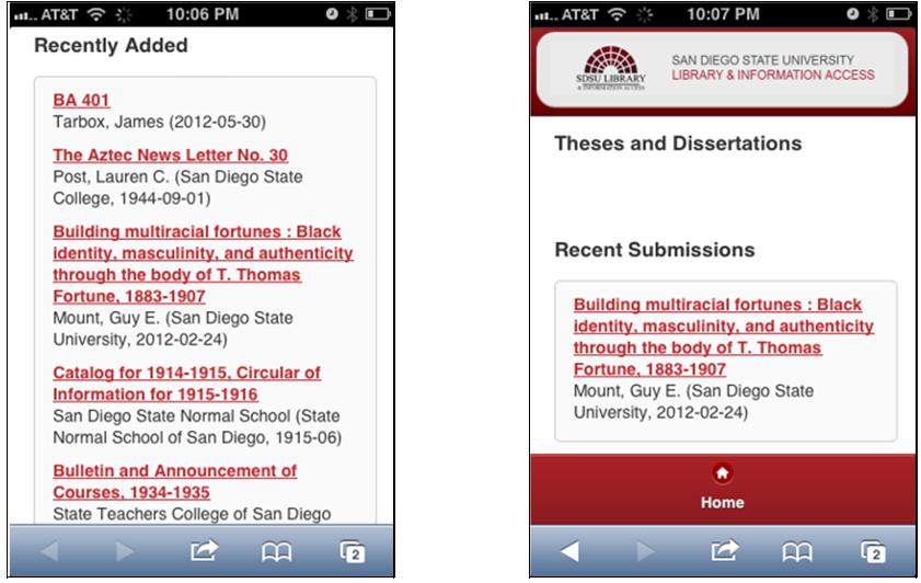 50 A screenshot of the recent submission is given in Figure 5.19. The number of recent submissions shown can be controlled by configuring the entry recent.submissions.count. For SDSU it is set as 5.