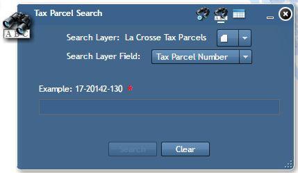 TAX PARCEL SEARCH TOOL (ENHANCED SEARCH WIDGET) The tax parcel search tool is used to select tax parcel(s) based on the tax parcel number, property address or owner name(s).