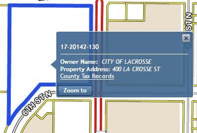 Results window displaying multiple selected parcels. At the same time, the map will zoom to the selected record and display some basic information about the parcel, as shown in the graphic below.