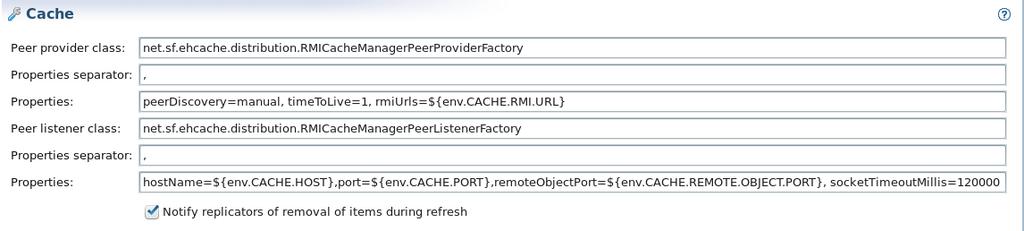 9 Configure API Management in multiple datacenters Peer listener class: Properties: Enter the following setting using environment variables for the hosts and ports: hostname=${env.cache.