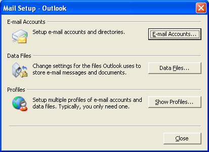 The Mail Setup Outlook dialog box displays.