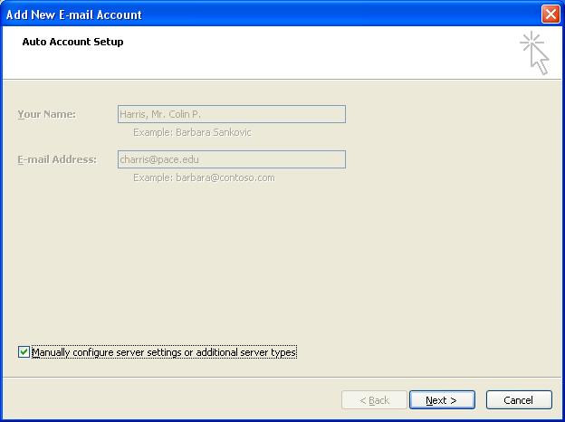 Account Choose E-mail Service dialog box  select