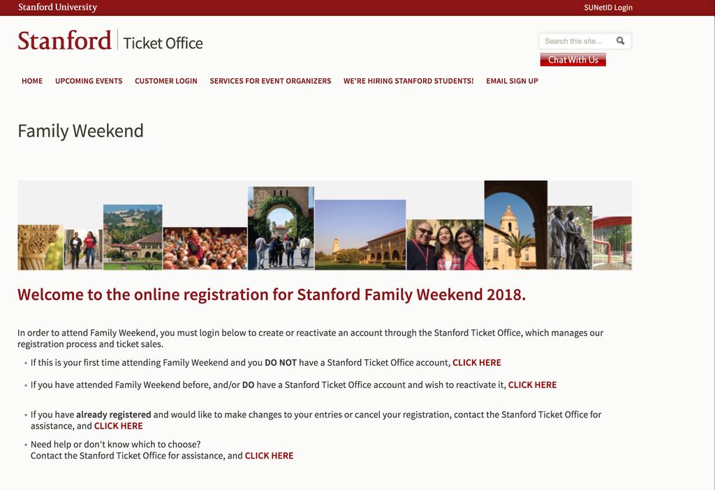 Registration Guide for Family Weekend This Guide Will Assist You Through the Online Registration Process Through the Stanford Ticket Office (STO).