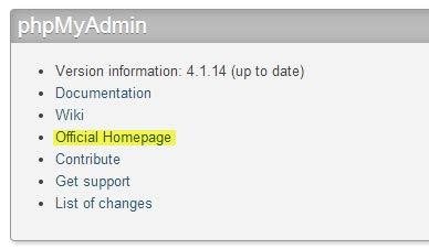 33. Download the latest version of phpmyadmin from the link shown. You can also get to that location by selecting the Official Home Page link on the home page of the phpmyadmin application.
