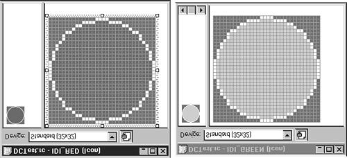 Figure 14.1 The new icons used in the DCTest example. Use the two icons created earlier to label buttons in the DCTest About dialog box.