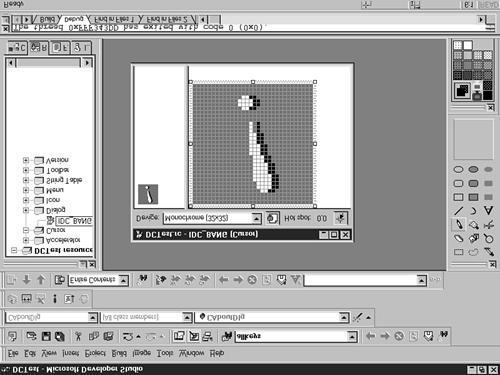 figure 14.4 The IDC_BANG cursor inside the Developer Studio image editor.