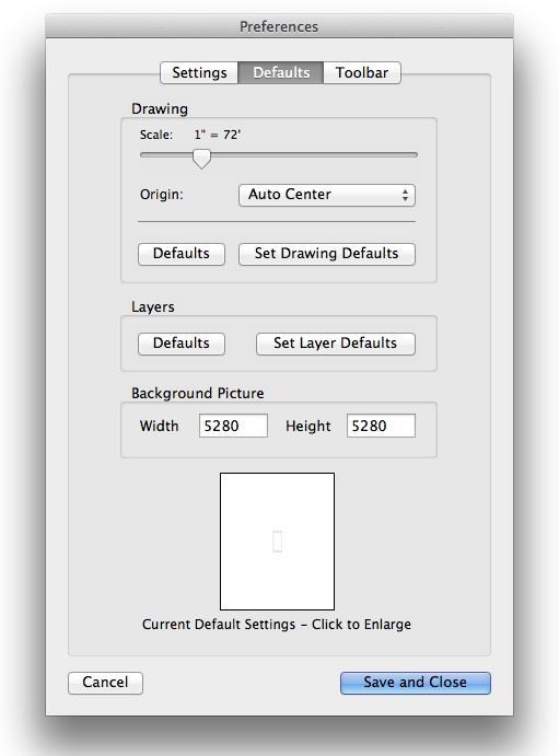 Defaults Tab Drawing: Use this section to set the
