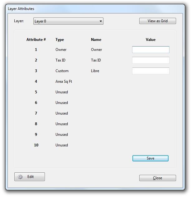 Attributes The Layer Attributes form allows you to assign up to 10 attributes to a layer. These attributes can be searched as well as exported in.shp and.kml files.