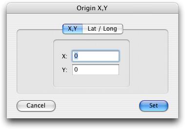 Set Current Layer Origin X,Y: Choosing this option will bring up the following form. It can be used to set the X,Y coordinates for the layer's origin.