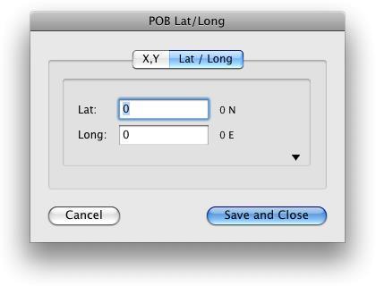 Set Current Layer POB Lat/Long: Choosing this option will bring up the following form.
