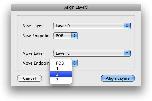 Align Layers by Endpoints: This form will allow you to align layers via their endpoints. Note: This option is not available for drawing's with their origin set to Auto-Center. Select a base layer.