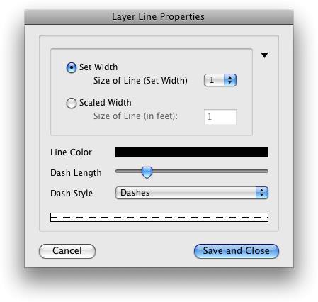 Lines Pressing the Lines button will bring up the Layer Line Properties form. Set Width: This option will always draw the layer lines with a pen width of 1, 2 or 3.