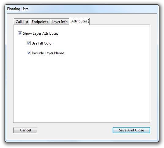 Layer Attributes: Checking the Show Layer Attributes checkbox