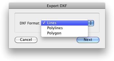 Export DXF: The drawing data can be exported as a DXF file. To export just the current layer as DXF, choose Export as DXF from the File menu.