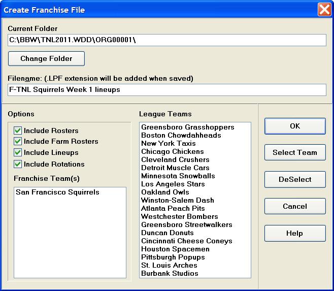 Example 2: Create a 5.75 F-file to send to the Commissioner You are using Version 5.x in your league, and you need to send a Franchise file to the Commissioner, who is using Version 5.75. 1.