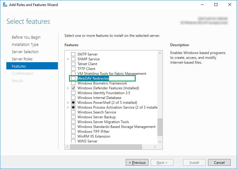 3 Installing WebDAV Redirectr NOTE: These instructins are fr Windws Server 2016. 1.