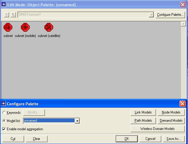 4.Click the Clear button to clear the Object Palette. 5.In order to add Node Models to the Object Palette click the Node Models button. The Select Included Entries dialog box opens. 6.