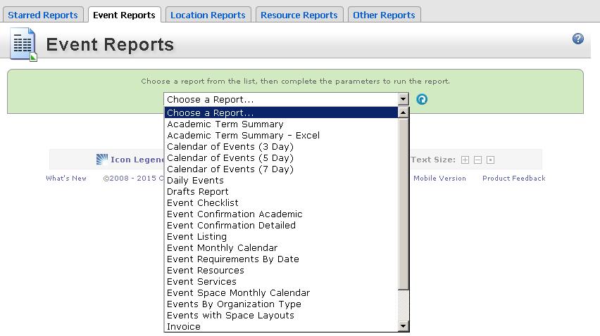 Each report section has a list of reports to choose from.
