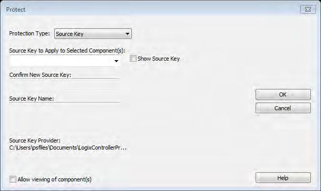 Chapter 2 Configuring source protection in the Logi Designer application 4. In the Protect dialog bo, on the Protection Type list, click Source Key. 5.