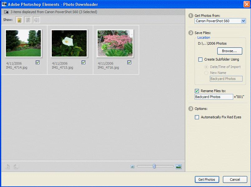 Use PS Photo Downloader to Put New Pictures on Your Hard Drive Identify folder to store pictures Give them a base