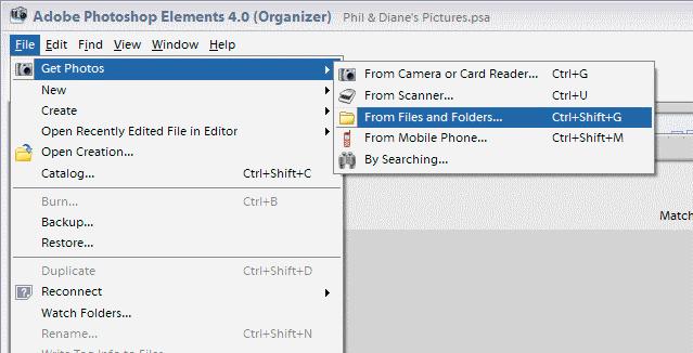 Photoshop Elements Organizer Import pictures on your hard