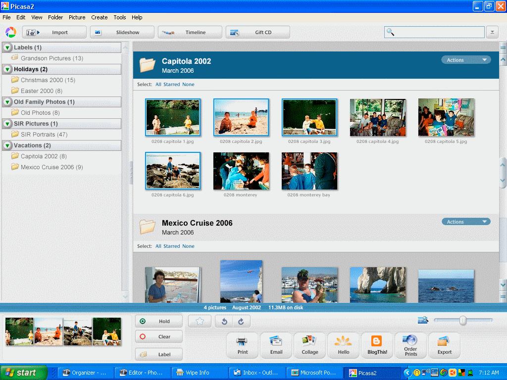 Picasa2 Labels Collections You create your own Collection headings to organize the folders