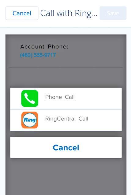 On the bottom menu you can find the Call with RingCentral and SMS with RingCentral options.