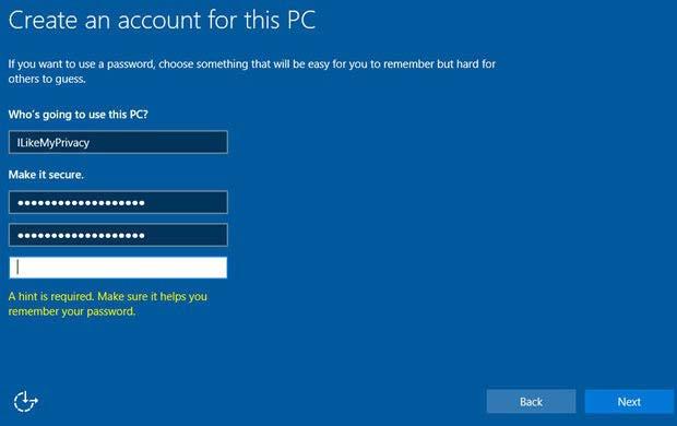 Screen 5 Make it Yours - Create PC Login: CHOOSE: Local or Microsoft Account? Logging in with your Microsoft Account is not required 1.