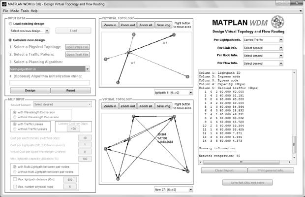 Annex A. The MatPlanWDM Network Planning Tool Fig. A.1. Static Mode GUI After the algorithm completion, the solution can be observed in the GUI panels, or saved in a.xml results file for later use.
