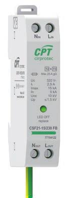 LED lighting SPDs Type 2+3 CSF FB CSF FB is the range of combined Type 2+3/Class II+III devices intended for protecting against induced voltage surges (8/20 μs) while providing a very fine protection