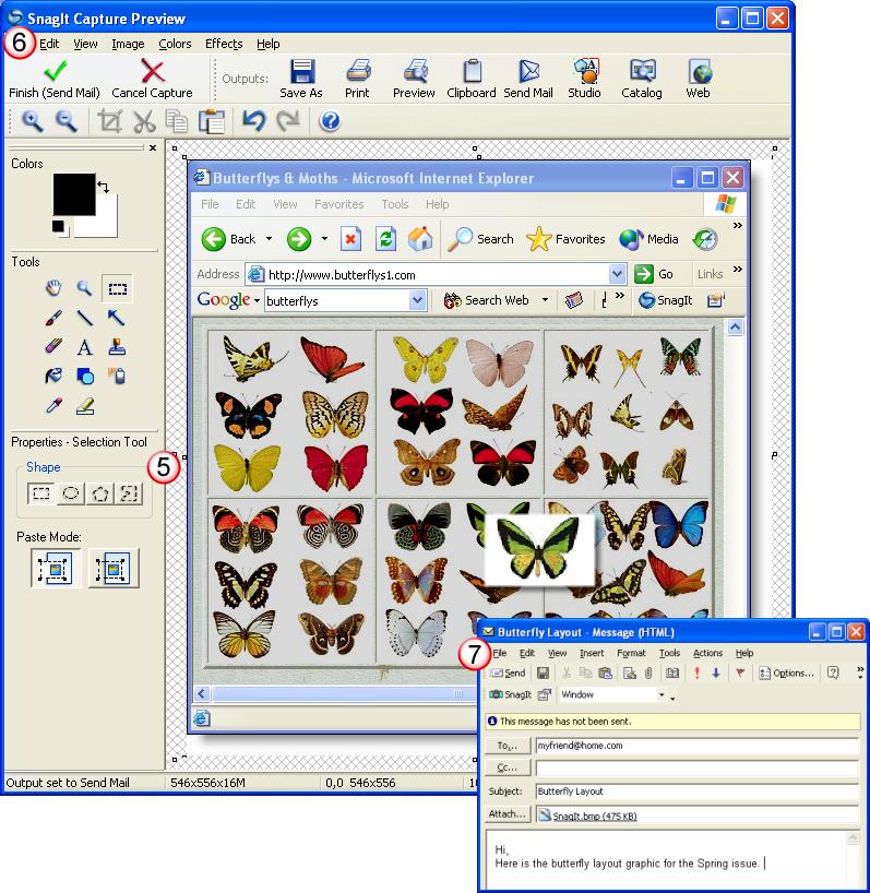 SnagIt Getting Started Guide Make a Selection. Choose a Selection tool in the Properties box and drag an area on the capture. Choose Effect > Spotlight/Magnify.