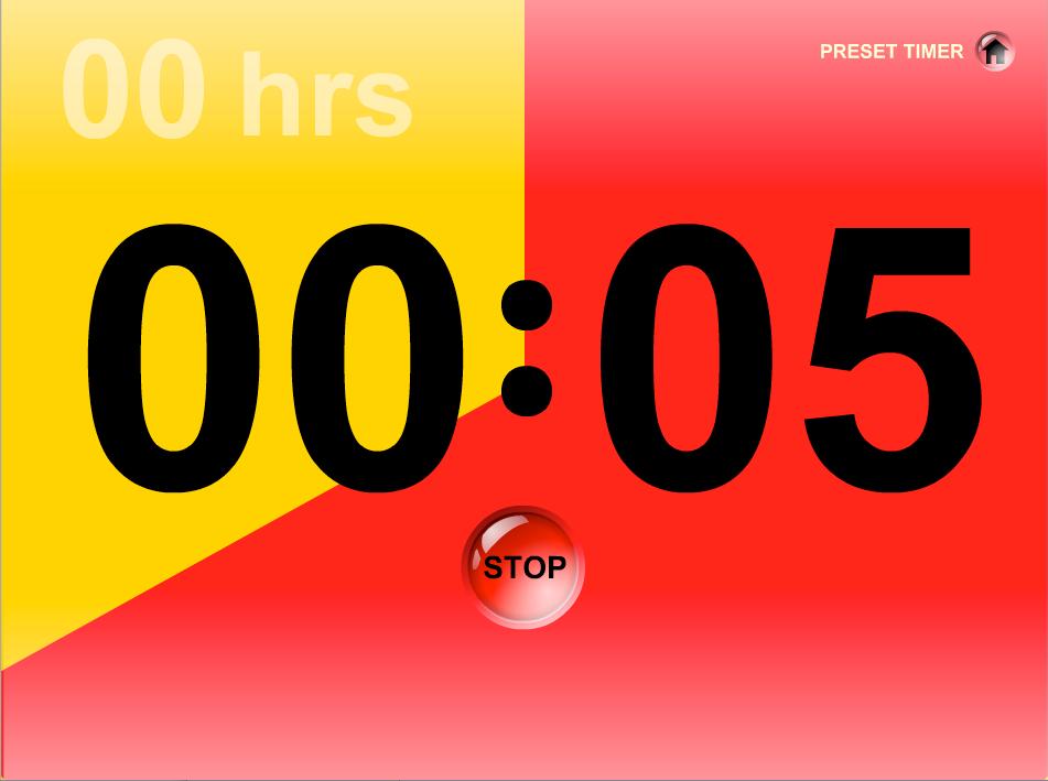 Counts down with a countdown timer and visually with color in a circular fashion.