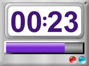21 Interval Timer Repeatedly counts down from a user-selected interval time to 00:00. Progress bar visually displays remaining time. Bell chimes indicating time's up for the interval.