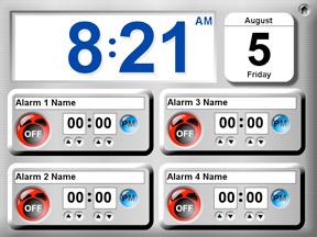 30 Multi-Alarms Four customizable alarms. Displays large time, and small day, month, date, and year. Use for: Setting a maximum of four alarms.