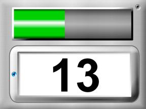 9 Seconds Timer Counts down from the seconds entered to 0 with large numbers and with a progress bar. Progress bar turns from green to yellow to red as time approaches completion.