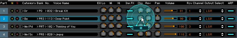 An Example of MOTIF XS Editor VST in Use 7-3 Edit the parameters of the Mixing and Voice assigned to each Part.