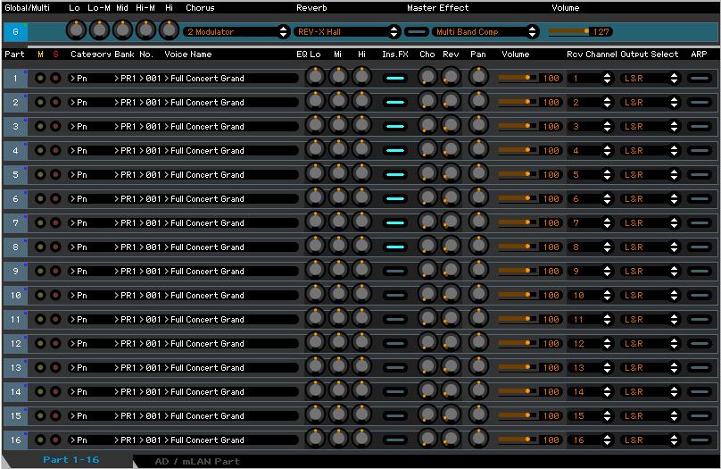 MOTIF XS Editor VST Window: Mixer section (when the Voice/Song/Pattern is set to Song or Pattern ) Mixer section (when the Voice/Song/Pattern is set to Song or Pattern ) 1 3 2 1 Global This strip