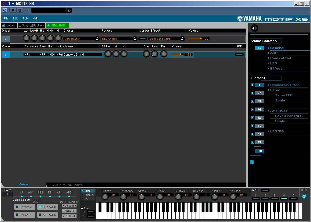 MOTIF XS Editor VST Window: Parameter Category section (when the Voice/Song/Pattern is set to Voice ) Parameter Category section (when the Voice/Song/Pattern is set to Voice ) You can edit detailed