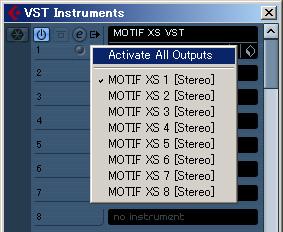 Starting the MOTIF XS Editor VST 4. Click the Output Setup button at the right side of the Edit button ( ) in the VST Instrument Rack, then select [Activate All Outputs].