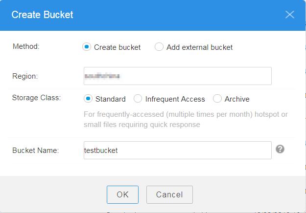 3 Managing Buckets Figure 3-4 Creating a Bucket Table 3-1 Creating a Bucket Parameter Region Storage Class Bucket Name Description Region where the bucket to be created is located.