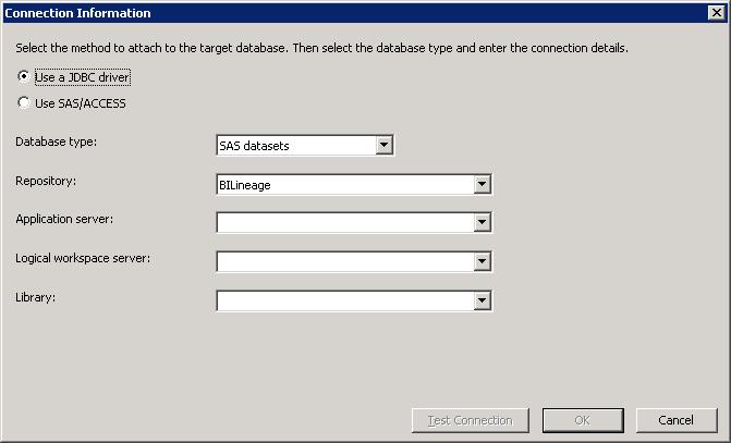 For more information about the available options when creating data sources, see the topic Connect to a Database in the SAS Activity-Based Management 7.11 online Help.