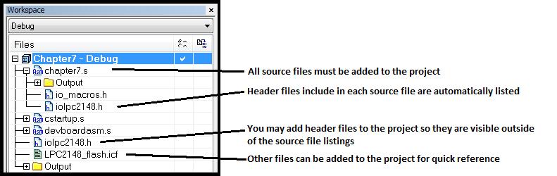 Figure 7.2.1: Files added to the Chapter 7 project Scope needs to be considered if you are using values, variables or functions across files.