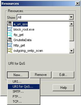 FIGURE 2-12 Services with Resource window Uri for QoS is used for identifying HTTP traffic according to the URL (URI). Do not use the protocol prefix (http://) when setting up a URI resource.