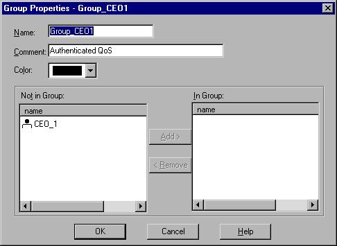 Authenticated QoS FIGURE 3-2 Group Properties window 4 Include all the user(s) whom you want to give priority by selecting the user and clicking on.