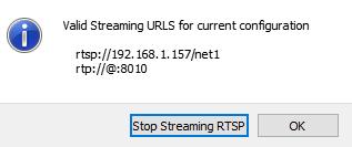 If Panel Plus was already streaming then video will be stopped and RTSP session will start. Once RTSP session is initiated Compression tab will show the local host address (127.0.