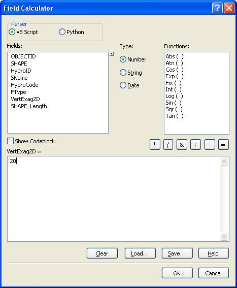 Figure 11 Assigning vertical exaggeration attributes using the Field Calculator. 12. Save the edits using the Save Edits command in the Editor Toolbar.
