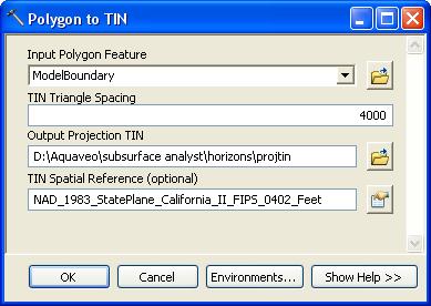 Before continuing, turn off the projtin4k projection TIN in ArcScene. For users with access to the 3D Analyst extension, we can create a projection TIN with triangles of a specified size.