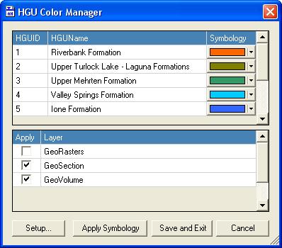 Your setting should be similar to the ones shown in Figure 28. Figure 28 Sample settings for the HGU Color Manager 7. Click on the Apply Symbology button to apply your changes.
