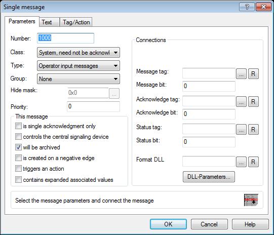 Mark the new message line and select the command Properties from the context menu: Define the following settings in