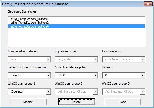 7 Applying s to Specific Projects No. 4. Remove the entry from the database. Select the menu items esignature > Configure the esignature parameters in the DB.